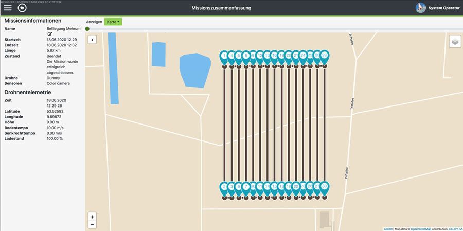 Display of an automated drone flight path with mission data in the control station interface for fire brigades and rescue services